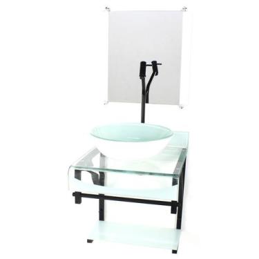 Imagem de Gabinete de vidro 40cm para banheiro curvado duplo pp cuba redonda bra