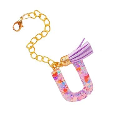 Imagem de HAPPYLIVE SHOPPING Acessórios de letras para copo Stanley, corrente de garrafa de água com letra, 1 peça de chaveiro fofo com pingente com borla para Stanley Tumbler para mulheres, Resina epóxi