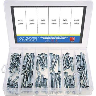 Imagem de Glarks 80Pcs 6 Tamanho Heavy Duty Zincado Aço Molly Bolt Hollow Drive Wall Anchor Screws Assorted Kit Para Drywall, Gesso E Azulejo