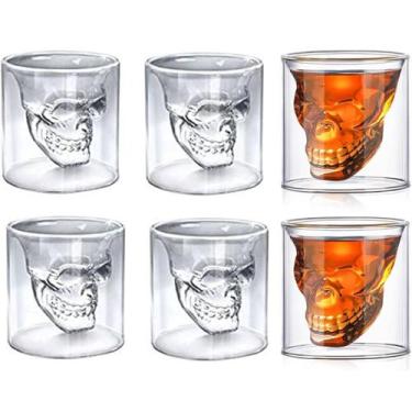Imagem de Kit De Copo Caveira Vidro Duplo 75ml 6 Peças Whisky Shot - Majestic