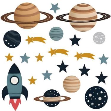 Imagem de Adesivo de Parede Decorativo Infantil Foguete Azul Estrelas - SHD Sole