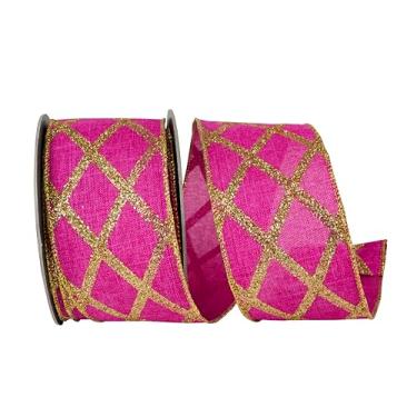 Imagem de Reliant Ribbon Fita de borda com fio de linho com glitter de diamante, fúcsia