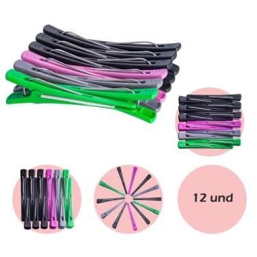 Imagem de Kit 12 Clips Para Cabelo Presilhas Prendedor Profissional Bico De Pato
