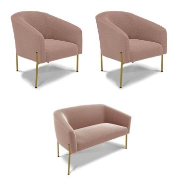 Imagem de Namoradeira E 2 Poltronas Pé Ferro Dourado Stella Bouclê D03 - D'rossi Cor Rose