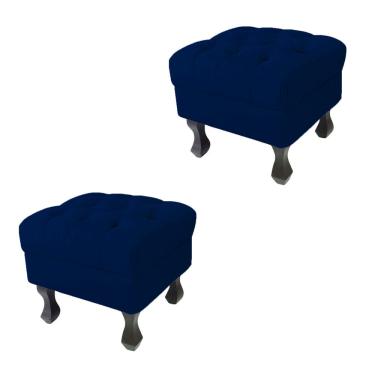 Imagem de Kit 02 Puffs Decorativo Em Captonê Retrô Luis Xv Suede Azul Marinho - lm decor