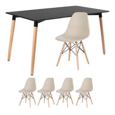 Imagem de Kit - Mesa de jantar retangular Eames 80 x 140 cm preto + 4 cadeiras Eiffel dsw Nude