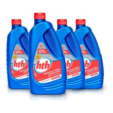Imagem de Kit 4 Solução Agua Verde Piscina Algicida Choque Hth 1litro