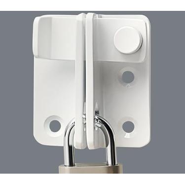 Imagem de Alise Trinco dobrável de 3 mm de espessura, resistente, ferrolho de segurança, trava de portão para porta dupla, janela, celeiro, armário, gaveta, armário, garagem, MS3006R-W, aço inoxidável, acabamento branco