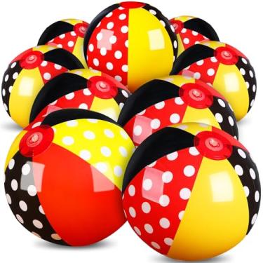 Imagem de Leyndo Pacote com 12 bolas de praia com tema de bolinhas vermelhas para crianças, 20 cm a granel para jogos de piscina e praia, presentes vermelhos e pretos para festas de aniversário, decoração de