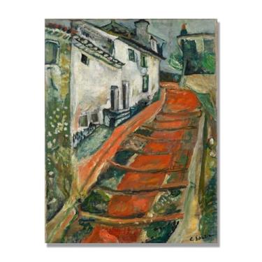 Imagem de Impressões em tela famosas. (Escadas vermelhas) por Chaim Soutine, reprodução em tela, imagem de arte de parede para decoração de casa. 50 x 65 cm-19,7 x 25,6 pol. sem moldura