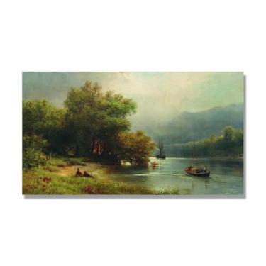 Imagem de Lev Lagorio Prints. Pintura de arte de parede paisagem marítima. Pôster de reprodução de impressões em tela de paisagem para decoração de casa. (Paisagem com pescadores). 30 x 54 cm-11,8 x 21,2 pol