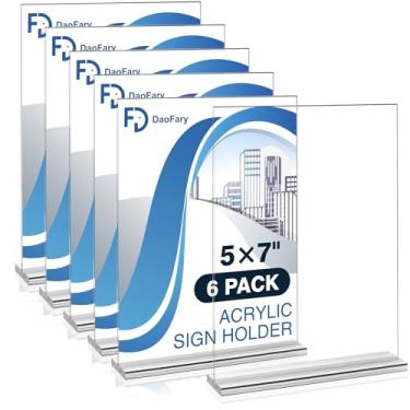 Imagem de Daofary Suporte De Acrílico Para Placas 5 X 7, Transparente Mesa, Panfletos, Panfletos Em Formato T Dupla Face, Plástico Porta-Retratos Papel, Home Office, Menu, Varejo, Feira, Pacote Com 6 Unidades