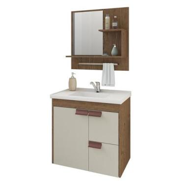 Imagem de Gabinete de Banheiro com Cuba e Espelheira Tulipa 60cm Amendoa/Off Whi