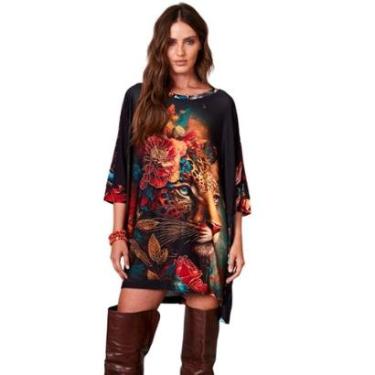 Imagem de Bata Ampla Alongada Estampa De Onça Com Pedrinhas Yacamim B28-Feminino