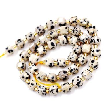 Imagem de Malahill Contas de pedra facetada natural por atacado para fabricação de joias vendidas por saco, 5 fios dentro do cubo dálmata 6 mm