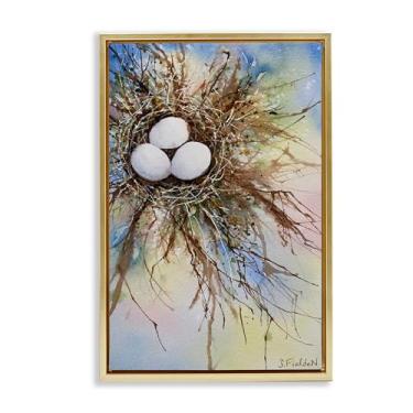 Imagem de Stupell Industries Arte de parede moderna em tela flutuante com moldura dourada ninho de pássaro, design de Stephanie Fielden, 43 x 63 cm