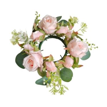 Imagem de MYCENSE Anel de velas Celas Table Pedaça Central Candelária Titular Flores de Flores Artificial Sela para Casamento de Cerimônia de Festas de Férias, Luz Rosa