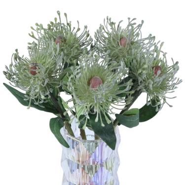 Imagem de IPOPU Flores artificiais de crisântemo, 5 peças, flores artificiais de mães aranhas verdes, 40 cm, flores falsas com haste para buquê de casamento, decoração de escritório em casa (cinza)
