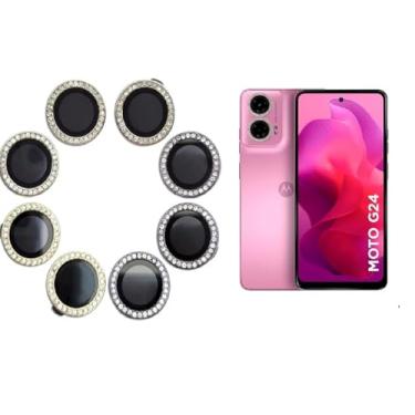 Imagem de Combo (02 PCS) Película Câmera Strass Diamonte Para Motorola Moto G04 / G04S / G24 (PRETO)