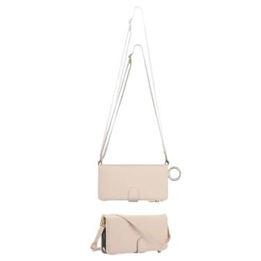 Imagem de HJZSZX Para Samsung S24 Plus Anel Crossbody Lanyard Zipper Wallet Phone Case Wrist Strap Flip Cover (Para Samsung S24 Plus/Bege)