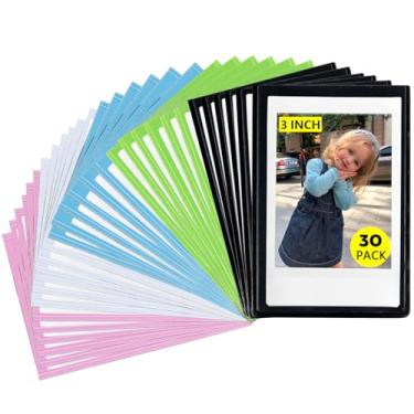 Imagem de CAIYOULE Porta-retratos de bolso magnético para Instax Mini 7,6 cm, pacote com 30 ímãs de geladeira Polaroid, porta-retratos pequeno tamanho carteira 6 x 8 cm - colorido