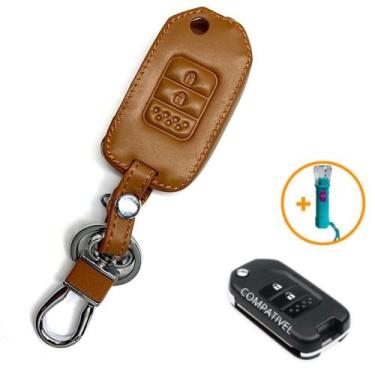 Imagem de Revestimento Couro Capa Chave Canivete 2 e 3 Botões Honda Fit Civic Ci