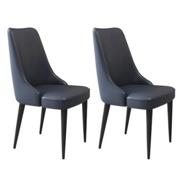Imagem de 2 peças de cadeiras de jantar modernas com couro estofado confortável + almofada de látex nas costas pernas de ferro pretas ideais para hotel, escritório ou uso doméstico