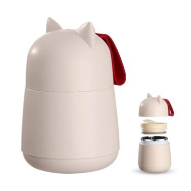 Imagem de KIGI Frasco térmico de comida de 425 g com colher, recipientes de sopa isolados de boca larga caneca a vácuo com tampa para alimentos quentes ou frios (bege)