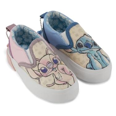 Imagem de Disney Lilo and Stitch Tênis feminino sem cadarço – Lilo, Stitch, Angel, Ohana, tênis sem cadarço para crianças Stitch Slip On, Azul claro, 19