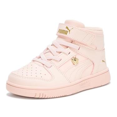 Imagem de PUMA Tênis infantil unissex Rebound Layup Mid Hook and Loop (criança pequena), Rosa (Island Pink/Gold), 3 Little Kid
