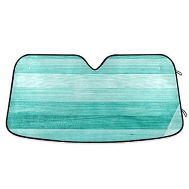 Imagem de senya Protetor solar para para-brisa de carro azul-petróleo turquesa verde madeira, bloqueia raios UV protetor solar dobrável mantém seu veículo fresco, serve para para-brisas da maioria dos tamanhos