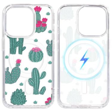 Imagem de Cioroper Capa magnética para iPhone 13/14, flor de cacto verde, compatível com MagSafe, teste de queda de grau militar, capa fina protetora à prova de choque para iPhone 13/14 6,1 polegadas mulheres