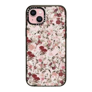 Imagem de CASETiFY Capa Impact para iPhone 15 Plus [Fina/2,5 m. Proteção contra quedas de grau militar 4X/Compatível com carregamento sem fio] - Vintage Flower Monday - Preto transparente