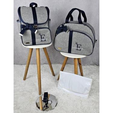 Imagem de KR RK Bolsas Maternidade Mala e Mochila Luxo Elegance, Cinza fita Azul