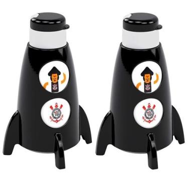 Imagem de 2 Garrafinhas Foguete Corinthians Giratória Infantil Oficial - Plasúti