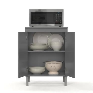 Imagem de Armário para Micro-ondas com 2 Portas, Balcão Cozinha, Prateleira Interna, Pés Elevados (CINZA)