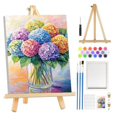 Imagem de MOGTAA Kit de pintura de flores por números para adultos iniciantes com moldura, flores em vaso kits de pintura por números em tela com cavalete, kits de pintura a óleo DIY fáceis para decoração de