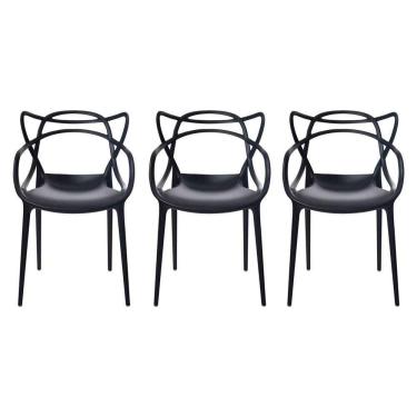 Imagem de Conjunto Com 3 Cadeiras Monobloco Allegra Preta