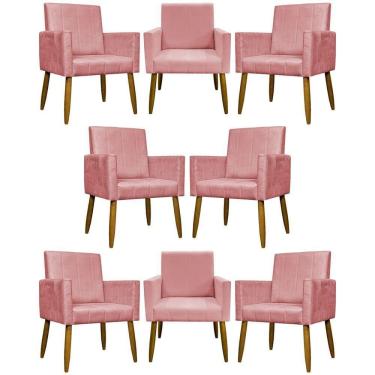 Imagem de Kit 8 Poltronas Decorativas Mari Pé Palito Castanho - Rosê Suede