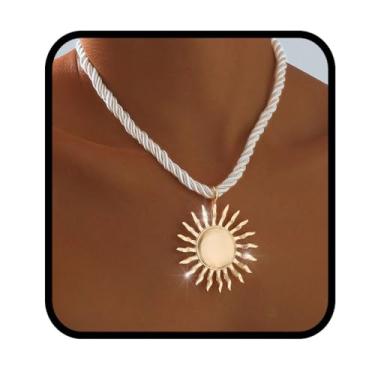 Imagem de Yalice Colares de estrela do mar com concha dourada para mulheres, pingente de sol de concha grande, boêmio, colar com cordão de declaração de flor, fantasia de sereia de surfista, joia do oceano,