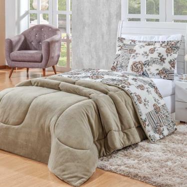 Imagem de Coberdrom Dupla Face Estampado Avelã para Solteiro 01 Peça - Bordados Ricardo