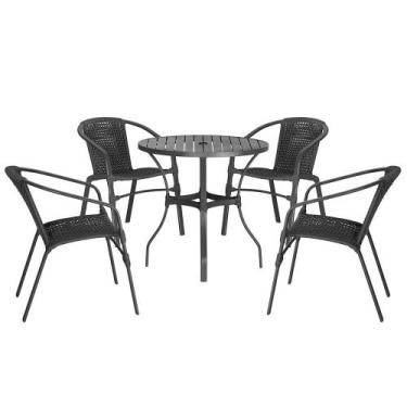 Imagem de 04 Cadeiras Floripa e Mesa Roma 100Cm Preta e Corda Nautica Trama Orig