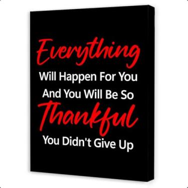Imagem de Gwisml Arte de parede inspiradora para escritório, preto Everthing Will Happen For You And You Will Thankful Canvas Frame Paintings For Home Office Workplace Wall Art Decor