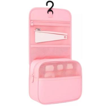 Imagem de Necessaire com Gancho de Pendurar – Organizador de Maquiagem e Cosméticos, Compacta, com Divisórias, Portátil para Viagem (Rosa)