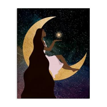 Imagem de Stupell Industries Design de arte de parede em tela Woman on Moon with Starlight por Daniela Santiago, 61 x 76 cm