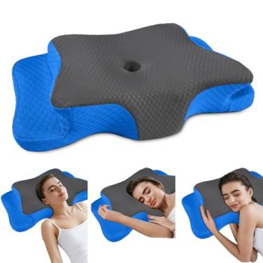 Imagem de Travesseiro cervical para alívio da dor para suporte de pescoço, travesseiro ergonômico ajustável para dormir, travesseiros ortopédicos de espuma viscoelástica inodoros, travesseiro de cama de