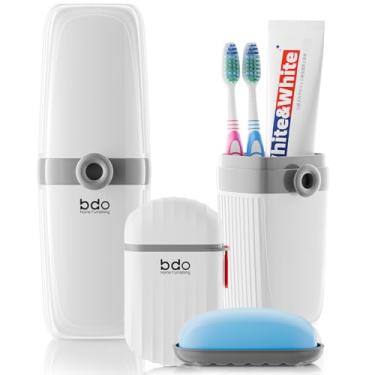 Imagem de VITVITI Estojo de viagem para escova de dentes, recipiente de sabão portátil à prova de vazamentos, suporte de escova de dentes portátil de 20 cm com capa para viagem/banheiro/acampamento, branco A