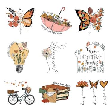 Imagem de Amazingxy 9 Peças De Apliques Letras Em Remendos Flores E Borboletas Para Roupas Faça Você Mesmo, Camiseta Feminina Lavável, Transferência Calor