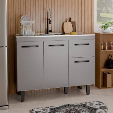 Imagem de Balcão de Cozinha para Pia Letícia 3 Portas 1 Gaveta Cinza - Panorama Móveis