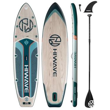 Imagem de Hiwave Prancha inflável de stand up paddle de 28 cm x 86 cm x 15 cm, capacidade de 190 kg, prancha de remo para animais de estimação para oceano e lago, com assento de caiaque, 3 peças de pá de